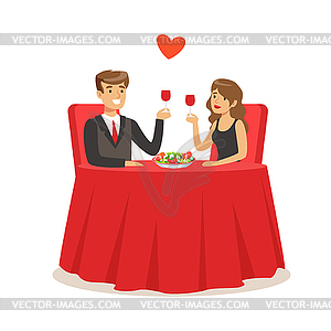 Happy elegant couple sitting in cafe, man and - vector image