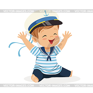 Cute smiling little boy character wearing sailors - vector clipart