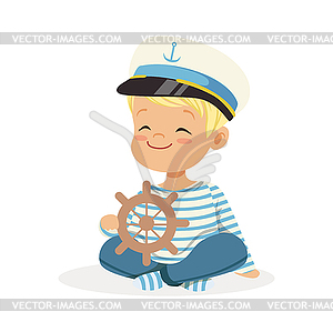 Cute smiling little boy character wearing sailors - vector image