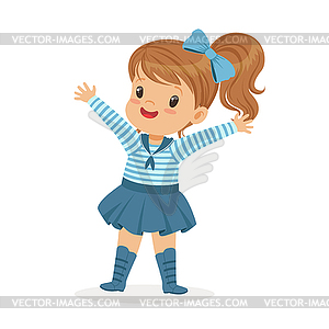 Beautiful little girl character wearing sailors - vector image