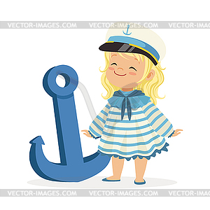 Beautiful blonde little girl character wearing - vector EPS clipart