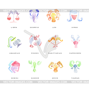 Zodiac Signs set of watercolor s - vector EPS clipart