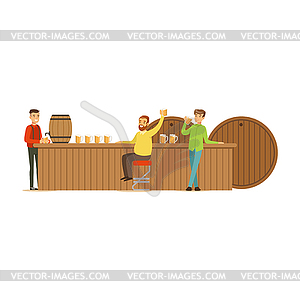 Smiling men drinking beer in bar or pub, Oktoberfes - vector image