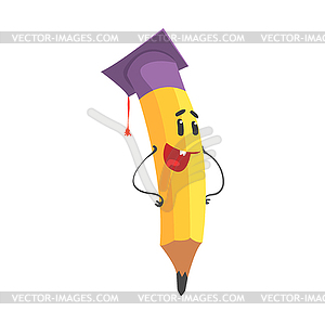 Cute cartoon yellow pencil character wearing - vector image