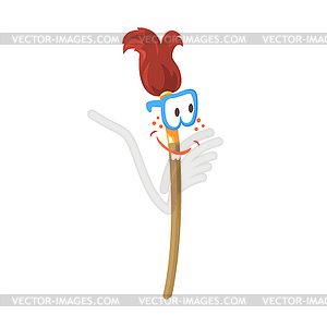 Funny cartoon paint brush comic character wearing - vector clip art