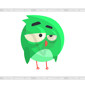 Cute little green thoughtful chick bird standing - royalty-free vector image