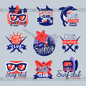 Surfing club logo templates set, surf club emblem, - vector image
