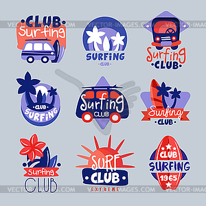 Surf club logo templates set, surfing club emblem, - vector clip art