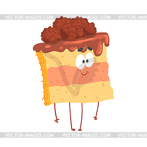 Cute sweet cake character with chocolate cream - vector image