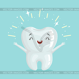 Cute healthy shiny cartoon tooth character, - vector image