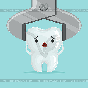 Sad cartoon tooth character extraction by dental - vector image