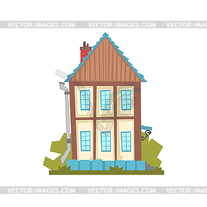 Old two storey house, retro architecture building - vector clipart