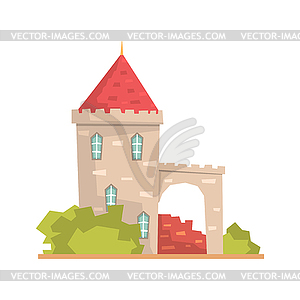 Old stone house tower, ancient architecture building - vector image