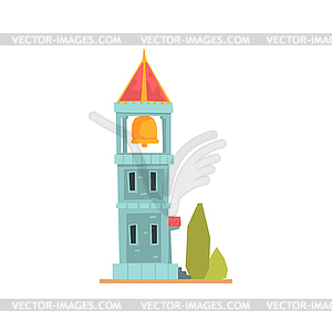 Old stone bell tower, ancient architecture building - vector clipart