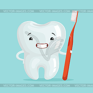 Cute healthy white cartoon tooth character with - vector clipart