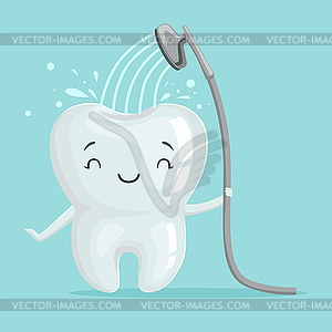 Cute smiling healthy white cartoon tooth character - vector clipart