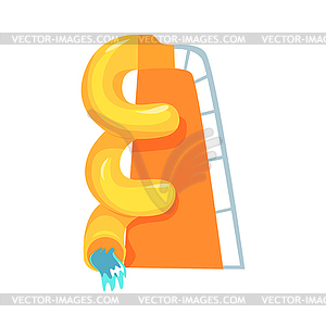 Yellow plastic slide, equipment for an aquapark - vector clip art