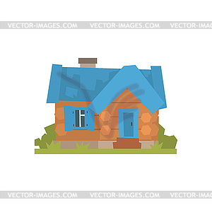 Ancient timbered log cabin with blue roof - vector clipart / vector image