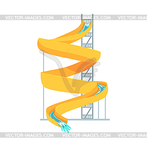 Yellow plastic slide, equipment for an aquapark - vector clip art