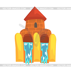 Water slides in form of castle, aquapark equipment - vector clipart