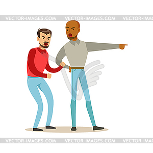 Two annoyed men characters arguing and yelling on - vector EPS clipart