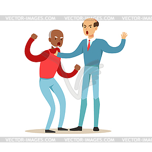 Two mature men characters fighting and quarelling, - vector clipart