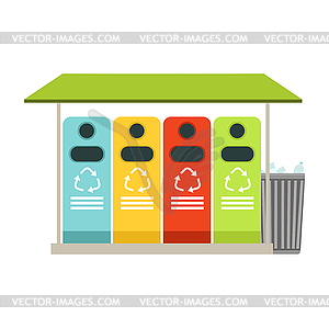 Trash recycling containers, rubbish bins row, - vector clipart