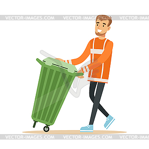 Smiling street cleaner man in orange uniform - vector clipart