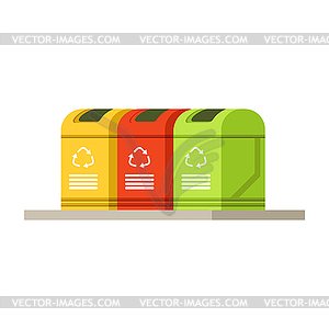 Colorful trash recycling containers, rubbish bins - vector clipart