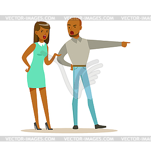 Husband and wife characters arguing and yelling on - vector image