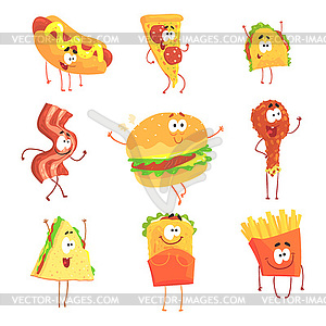 Funny fast food, set for label design. Cartoon - stock vector clipart