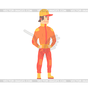 Женщина-гонщик в оранжевой форме, член - изображение в векторном формате