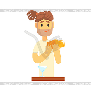 Bartender man character with dreadlocks standing - stock vector clipart