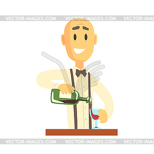 Elegant bartender man character standing at bar - vector clipart