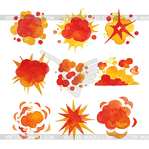 Explosions set, fire explosion effect watercolor s - vector clip art