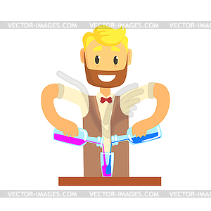 Bartender man character standing at bar counter - vector clipart / vector image