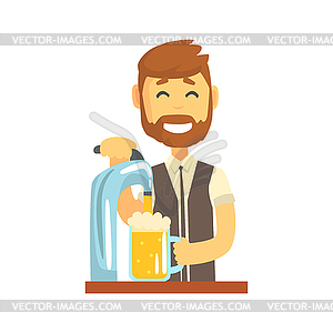 Smiling bearded bartender man character standing - vector image