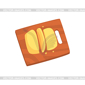 Сыр, подаваемый на деревянную разделочную доску - векторизованное изображение клипарта