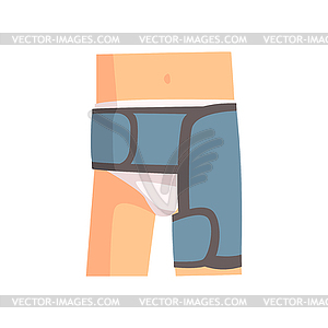 Injured femoral joint bandaged with blue plaster - vector image