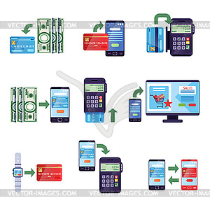 Payment methods in retail and online purchases, - vector image