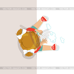 Маленькая девочка, сидя на полу и рисунок облака - иллюстрация в векторе
