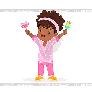 Cute little african girl character feeling happy - vector clipart / vector image