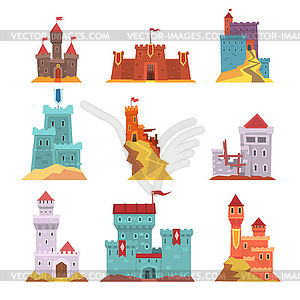 Ancient castles and fortresses set, various - vector image