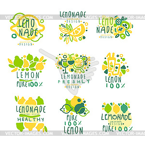 Lemonade, 100 percent pure lemon set for label - vector image