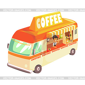 Coffee truck, cafe on wheels colorful - vector clipart