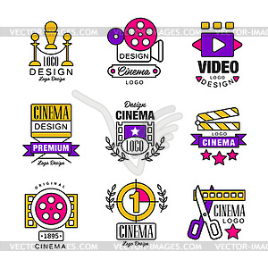 Cinema logo design set, video symbols in retro retr - vector clip art