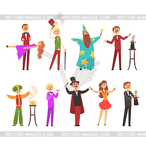 Magician in circus show magic tricks magic tricks - color vector clipart