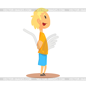 Cute happy laughing boy watching something - vector clip art