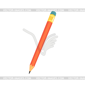 Red sharpened pencil with eraser, office tool - vector image