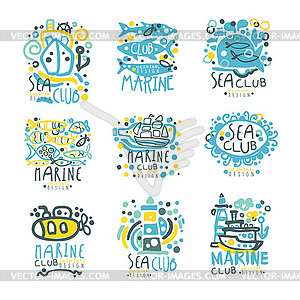 Sea club set for label design. Yacht club, sailing - royalty-free vector image